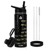 XccMe 22 oz insulated camouflage bottle keeps beverages cold during workouts.