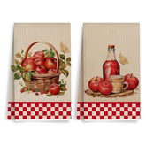 XFN vintage watercolor apple in basket towel, front view, decorative and highly absorbent for everyday use.