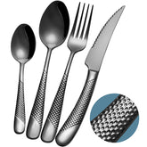 Xideman black hammered 16-piece silverware set overview for refined everyday dining.