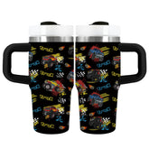 xiiai Monster Truck Tumbler pattern with vibrant trucks for kids on the go