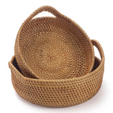 XIMISISE rattan storage basket set of 2 with woven texture for stylish organization.