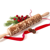 XINBADA premium beech rolling pin with Christmas embossing for festive cookies.