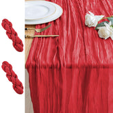 Xiomot cheesecloth table runner in red enhances rustic dining with soft drape.