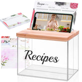 XKDOUS acrylic recipe box with wooden lid for durable kitchen organization