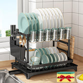 XLMYS dish drying rack 2-tier on counter with large capacity.