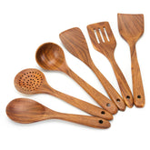 XMYYX EZuncle 6-piece wooden spoon set overview with natural teak grain