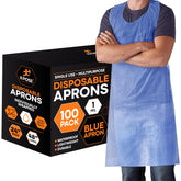 Xpose Safety 100 blue disposable apron, packaged for convenient, ready-to-use protection.