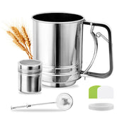 XuYelora flour sifter front view with 3-cup capacity for precise dusting