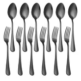 XXZWSJSH black silverware set with dinner forks and spoons for stylish family meals.