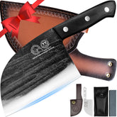 XYJ 6 inch Serbian chef knife with sheath for safe outdoor and kitchen prep