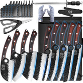 XYJ professional knife set in a roll bag for easy storage and travel.