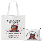 Y1tvei crochet canvas tote bag 2pc set with sturdy handles for crafting on the go.