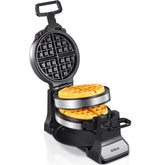 Yabano Belgian Waffle Maker with rotating design improves even browning for Belgian waffles
