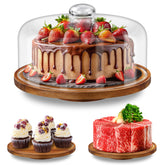 Yangbaga 11-inch wood cake stand with glass dome for elegant display