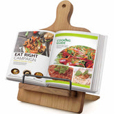 Yangshuo cookbook stand in warm cedar wood holds recipes hands-free