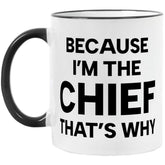 Yanprint funny chief mug front view with bold text for Navy retirement gifts.