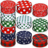 Yaomiao 12-pack Christmas tins with lids for gifting and storage.