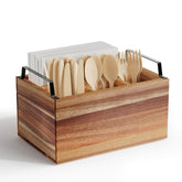 Yaoyiizy wooden silverware caddy top view shows tidy counter organization for utensils