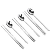 YAPULLYA polished steel spoons and chopsticks set for everyday dining—durable and easy to clean.