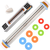 Yasashii adjustable rolling pin with rings guides even dough thickness for consistent crusts.