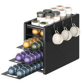 Yatiney coffee pod drawer holder with four-tier shelves organizes Vertuo pods.