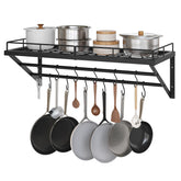 YATINEY pot rack on wall-mount demonstrating space-saving kitchen organization.