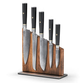 Yatoshi Knives magnetic block with walnut base keeps blades neatly organized on the counter