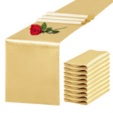 Yblut light gold satin table runner closeup finish enhances elegant wedding reception decor