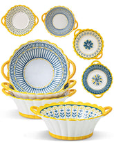 Yeacccng soup bowls with handles front view shows sturdy heat-safe handles for safe serving.
