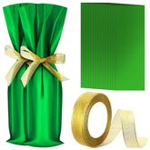 Yeaqee green metallic wine bag with gold ribbon for elegant gift presentation.