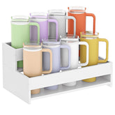 Yeavs Water Bottle Organizer 2-Tier front view showing 8-cup capacity for easy storage.