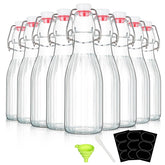 YEBODA swing-top 8oz clear glass bottle with airtight seal for fresh beverages.