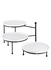 Yedio 3-tier stand assembly demonstrates sturdy, adjustable display for party platters.