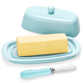 Yedio ceramic butter dish with turquoise lid on countertop keeps butter fresh and stylish