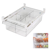 YekouMax fridge drawer organizer with extendable rails for easy access and visibility.