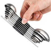 YellRin magnetic measuring spoons set with double-ended design for compact nesting.