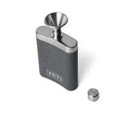YETI 7 oz Flask and Funnel Black Stone, side view, ideal for quick sips on adventures.