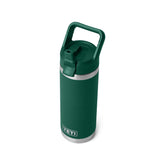 YETI Rambler 18oz bottle with straw cap in forest green for easy daily hydration.