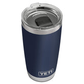 YETI Rambler 20 oz Navy front view showing rugged stainless steel design for daily use