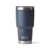 YETI Rambler 30 oz navy with MagSlider lid closeup for spill-resistant sipping