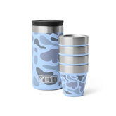 YETI Shot Glasses in blue camo with carrying case closed for travel-ready storage.