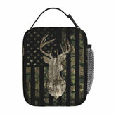 YETTA YANG camouflage lunch bag front view, portable and easy to carry during commutes.