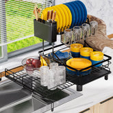YEYPOP 2-tier dish drying rack extended for larger countertop, maximizing space.