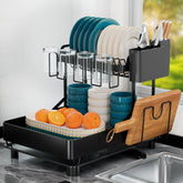 YEYPOP 2-tier dish drying rack with drainboard improves counter organization