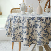 YiHomer Pastoral round tablecloth with floral dark blue on a 60-inch table for elegance.