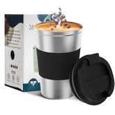 YINBAOGE insulated travel mug with silver finish showing durable stainless steel for hot and cold drinks