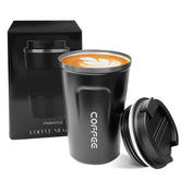 YINBAOGE insulated travel mug with spillproof lid keeps hot coffee on the go.