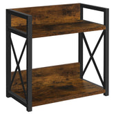 YINMIT two-tier countertop coffee organizer with rustic brown finish showing mug storage and accessibility