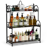 YIUKEA 3-tier countertop organizer arranged for easy spice access on a bathroom counter