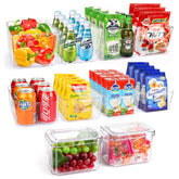 YKIOKE 10-pack fridge bins neatly organize fruits and vegetables for easy access.